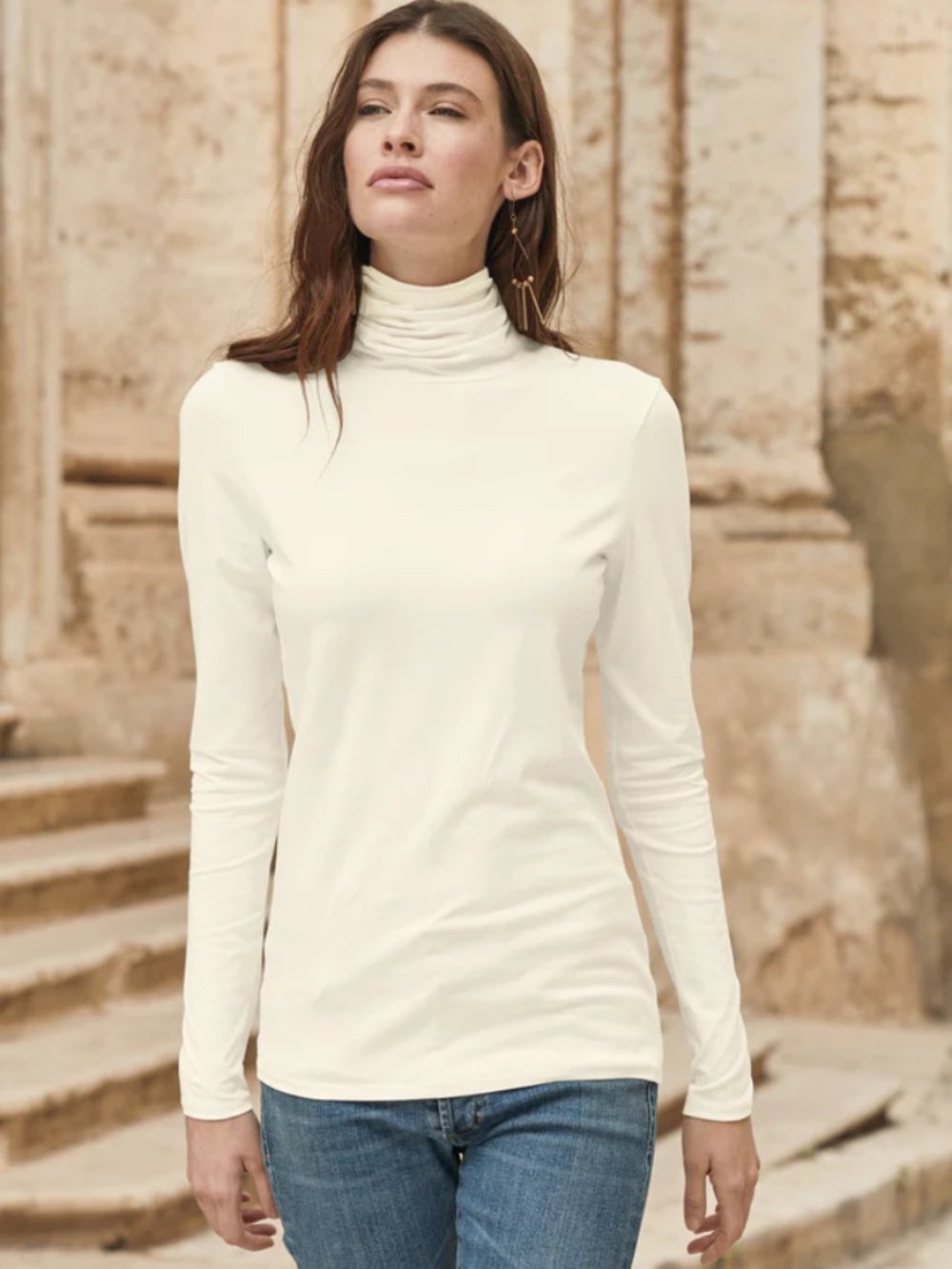 Peruvian Connection Turtleneck Cream Long Sleeve Top M